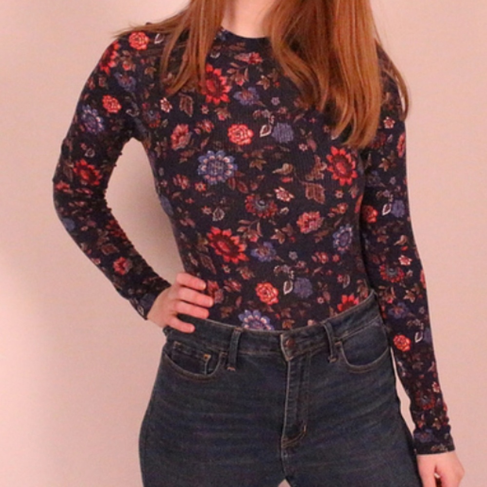 Blue Floral Body Suit/Shirt